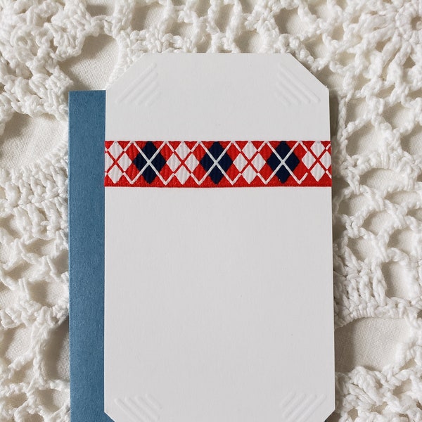 Red White & Blue Argyle Print Preppy Stationery, Blank All Occasion Flat Card, Greeting Cards