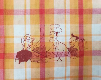Set of 4 Plaid Cotton Cloth Napkins, Orange Red Yellow, 1950s Kitschy America