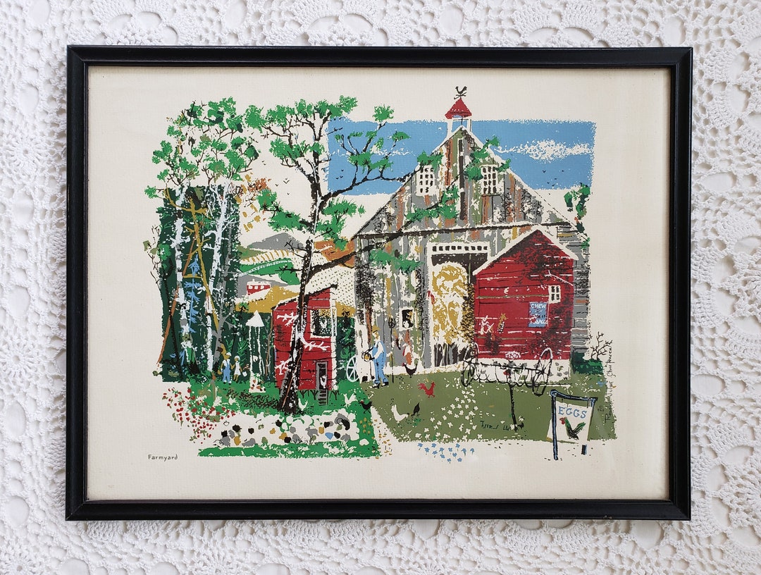 世界限定50 BABYL JOHN McMURTRIE氏のプリントアート Mid-century Ronald Julius Christensen, Country Farm Barn Scene