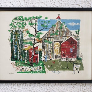 Mid-Century Ronald Julius Christensen, Country Farm Barn Scene, Framed Serigraph