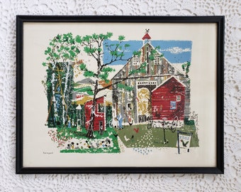 Mid-Century Ronald Julius Christensen, Country Farm Barn Scene, Framed Serigraph