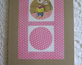 Back to School Notebook, Cowboy Rabbit Little Golden Book, Pink & White Blank Unlined Journal Sketchbook, Gift for Her