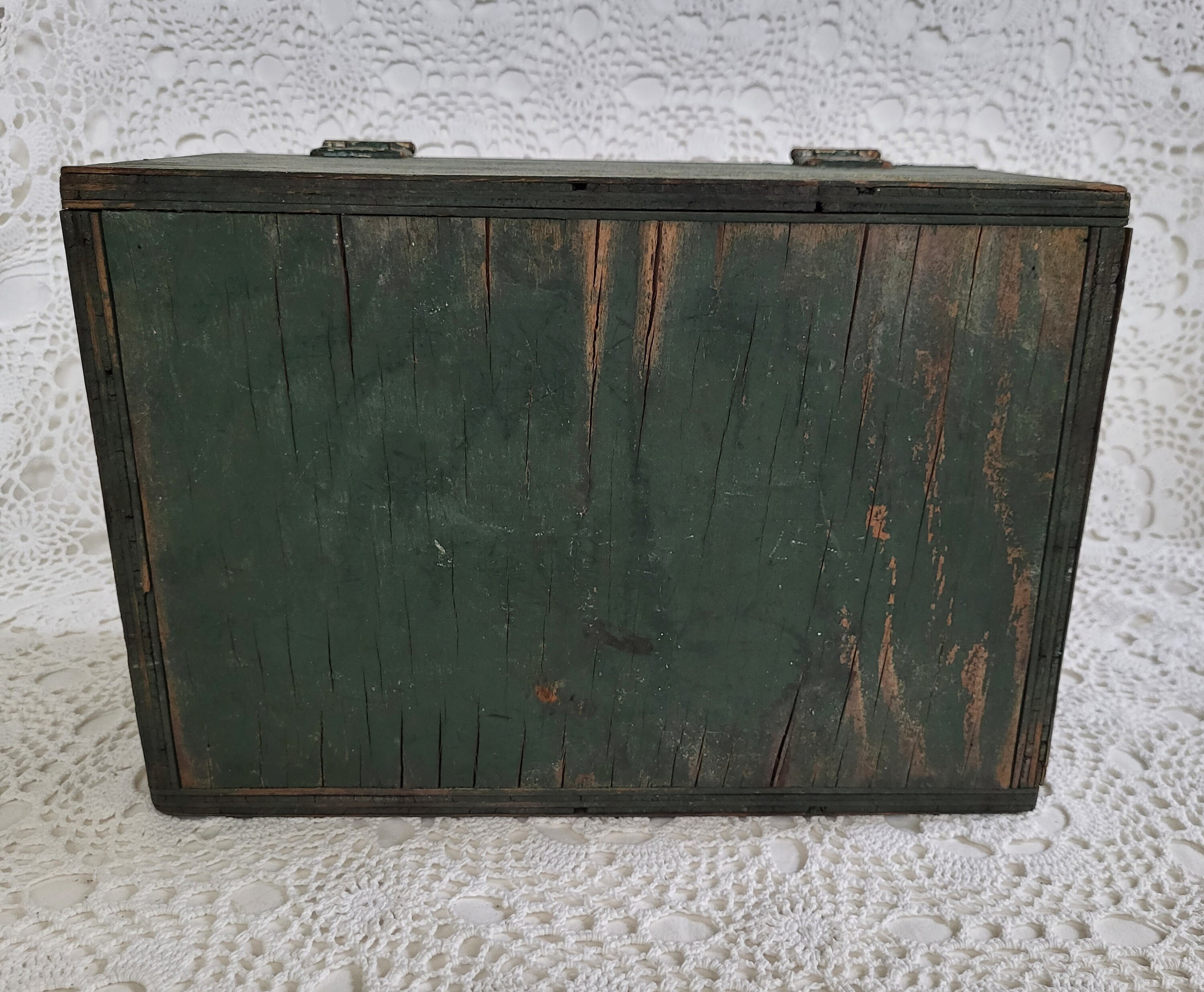 Rustic Green Painted Wooden Box, Farmhouse Cabin Storage Container - Etsy