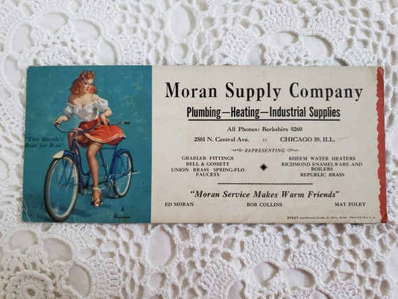Mid Century Pin up Calendar Girl on Bicycle by Earl Moran - Etsy