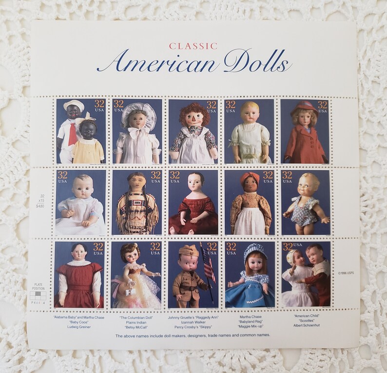 1996 Uncut USPS Stamps of Classic American Dolls 15 Count 32 Etsy