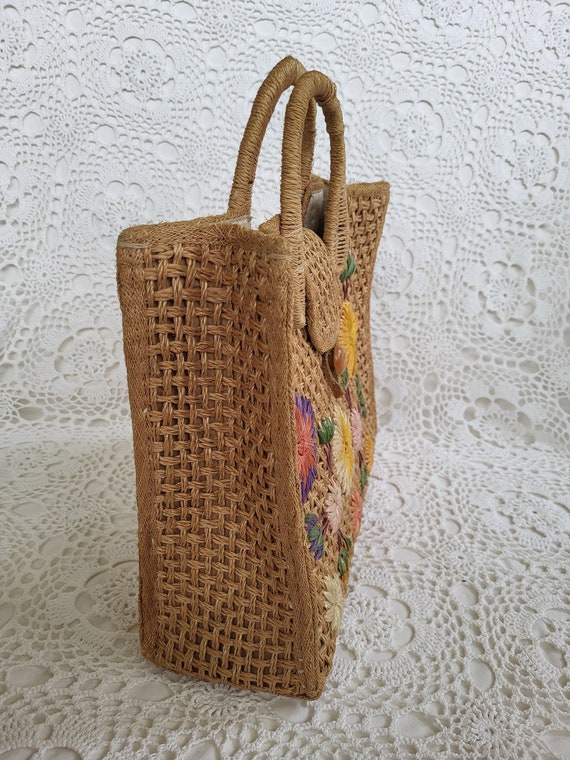 1960s Straw Bag with Floral Raffia,'Bags by Whidb… - image 4