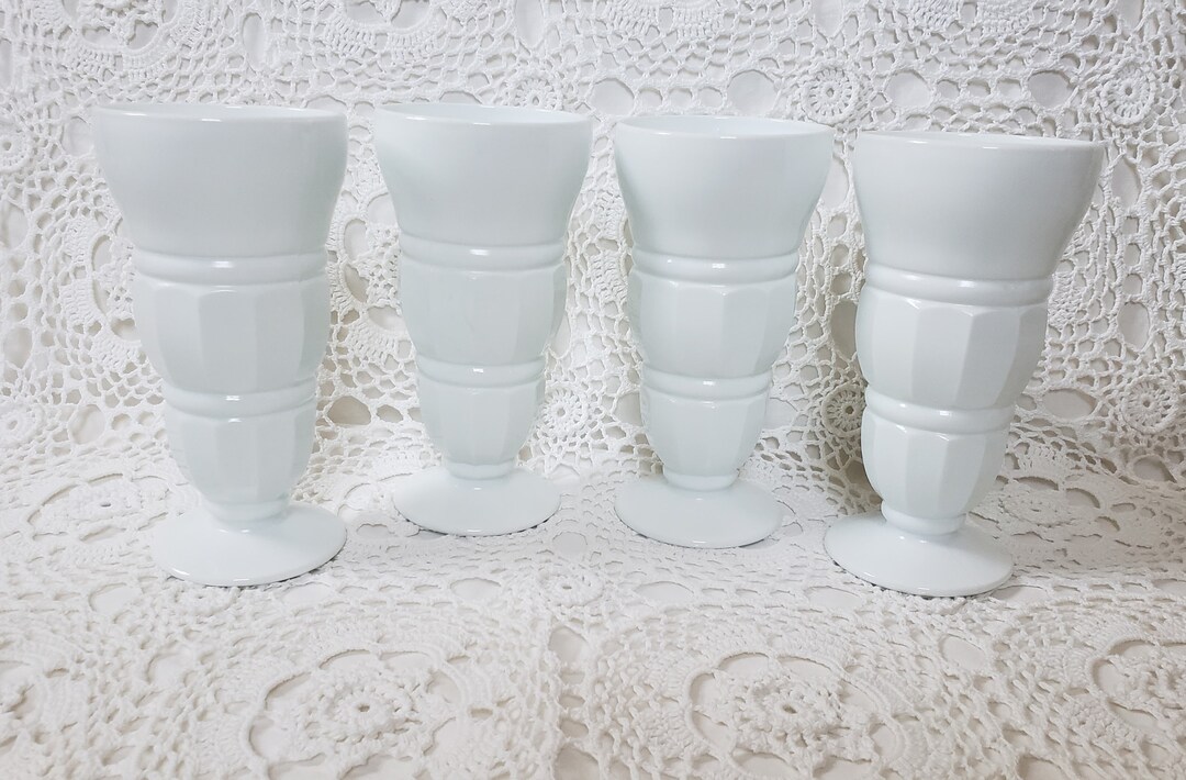Milk Glass Ice Cream Soda Glasses Milk Shake Serving Dishes Etsy