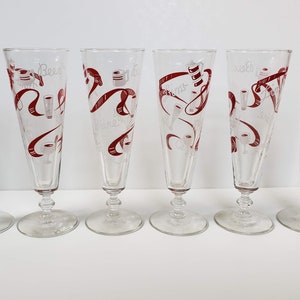 Mid-Century Modern Pilsner Beer Glasses, Set of 6, Red & White, Beer Around the World, Gift for Him
