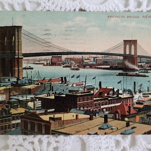 Early 1900s Postcard of the Brooklyn Bridge, East Coast Americana, New York City Travel Souvenir