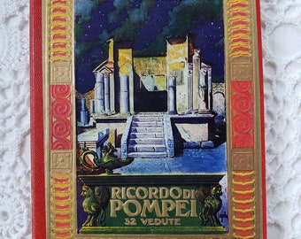 Vintage Italian Ricordo di Pompei Pompeii Photo Folio Book, European Travel Souvenir, Panoramic Photography