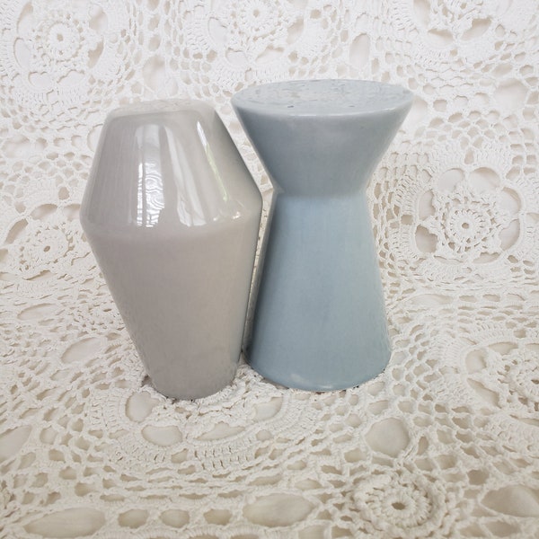 Large Mid Century Modern Design Salt & Pepper Shakers, Gray and Robin's Egg Blue