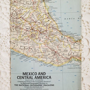 Mexico & Central America Map 1961, National Geographic Magazine