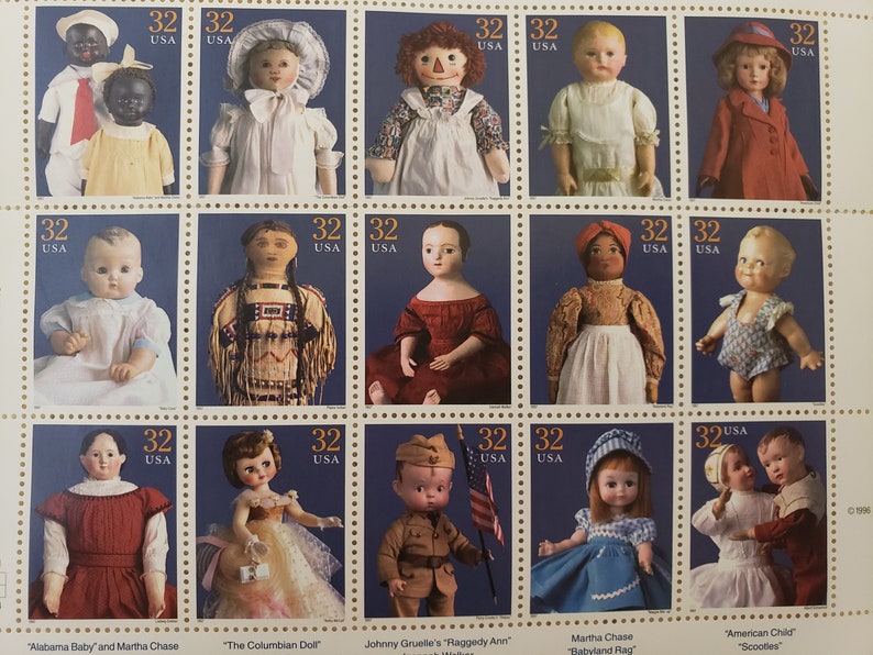1996 Uncut USPS Stamps of Classic American Dolls 15 Count 32 Etsy