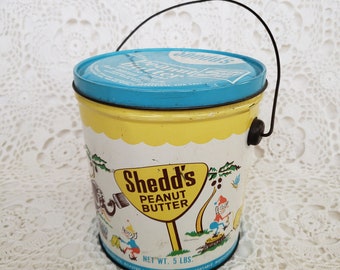 Mid Century Shedd's Peanut Butter Tin, Americana, Lithography Advertisement, Detroit, Michigan