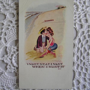 FLASH FRIDAY SALE Vintage 1920s Valentine Postcard Paper Ephemera, Coastal Beach Lovers Couple, Valentine&#39;s Day Card