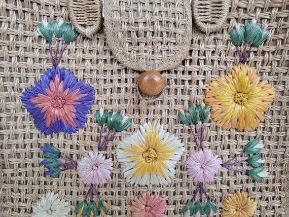 1960s Straw Bag with Floral Raffia,'Bags by Whidb… - image 2