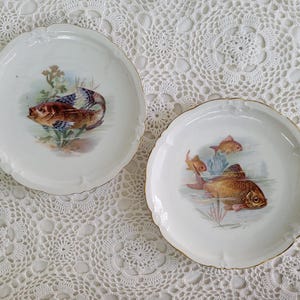 Ernst Wahliss/EW Turn Vienna Austria Porcelain Plates with Fish, Decorative Wall Plates