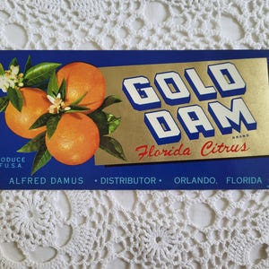Gold Dam Florida Citrus Fruit Crate Label, Orlando, Florida, Wall Decor, Vintage Advertisement