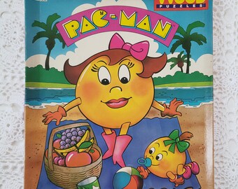 Vintage Pac Man Wooden Puzzle, 1980s Atari Game Character, Childhood Games Jigsaw Puzzles