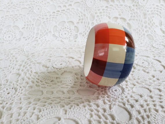 Red White and Blue Hand Painted Wooden Bangle Bra… - image 3