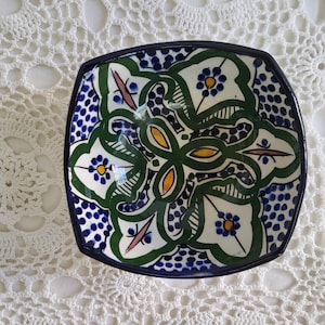 Hand Painted Blue White Green Ceramic Pottery Dish, Greece, Mediterranean Pottery