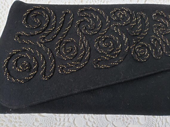 Vintage Large Black & Gold Wool Asymmetrical Clut… - image 3