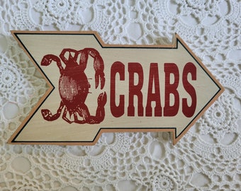 Wooden Blue Crab Arrow Sign, Coastal Beach House Decor