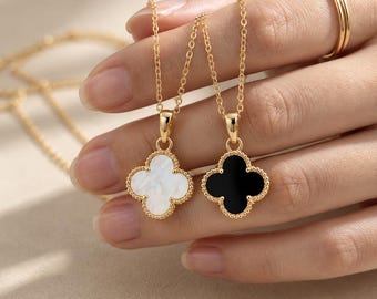 Natural Mother of Pearl Clover  Necklace, 925 Sterling Silver Gold Plated Pendant, Four Leaf Clover necklace, Gift for Her
