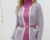 Beautiful knit two-piece pink suit quot Blossoming rose quot consists of a tight-fitting sheath dress and a straight style jacket