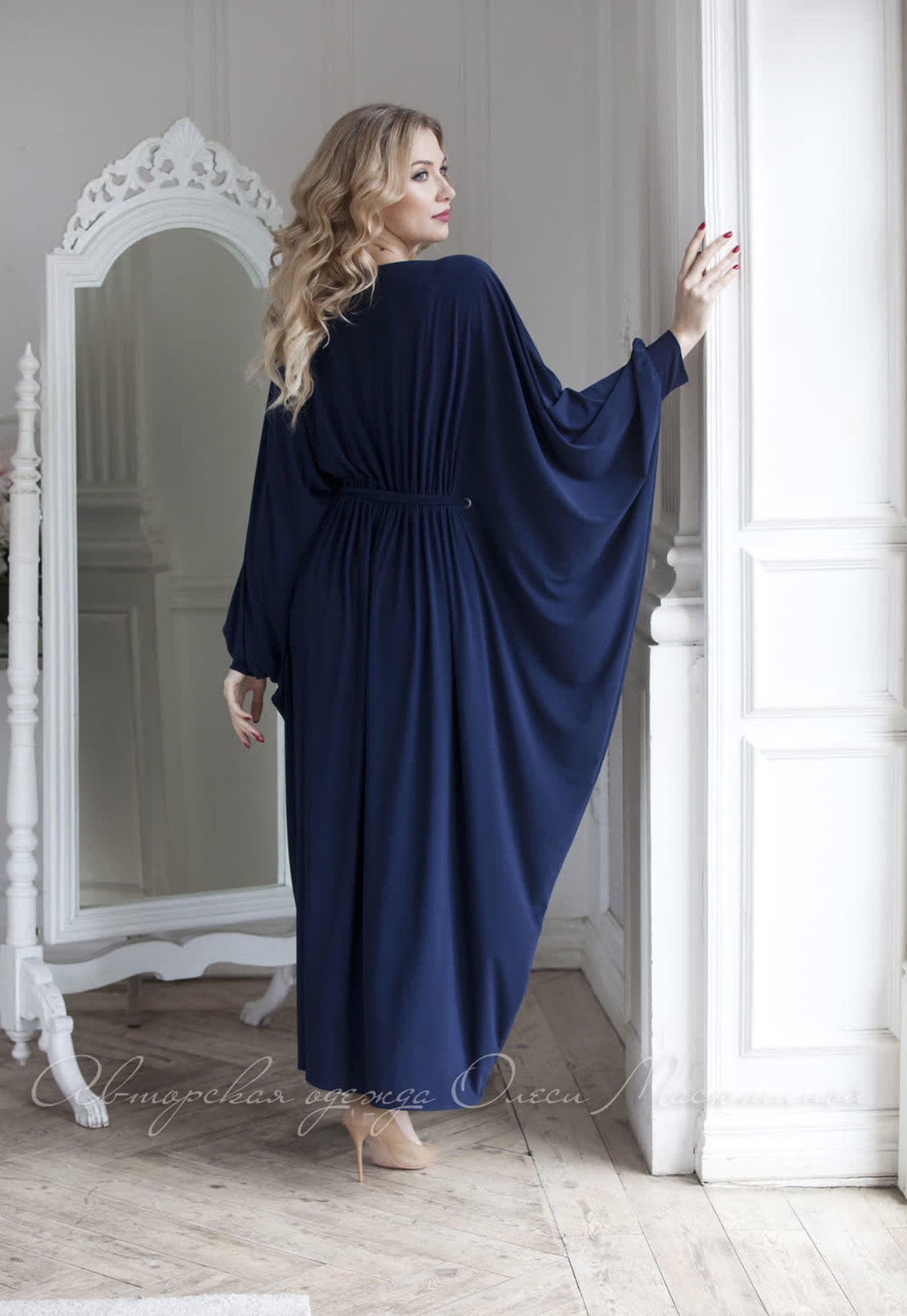 Oversize dark blue dress Greek style bat dress floor length Etsy