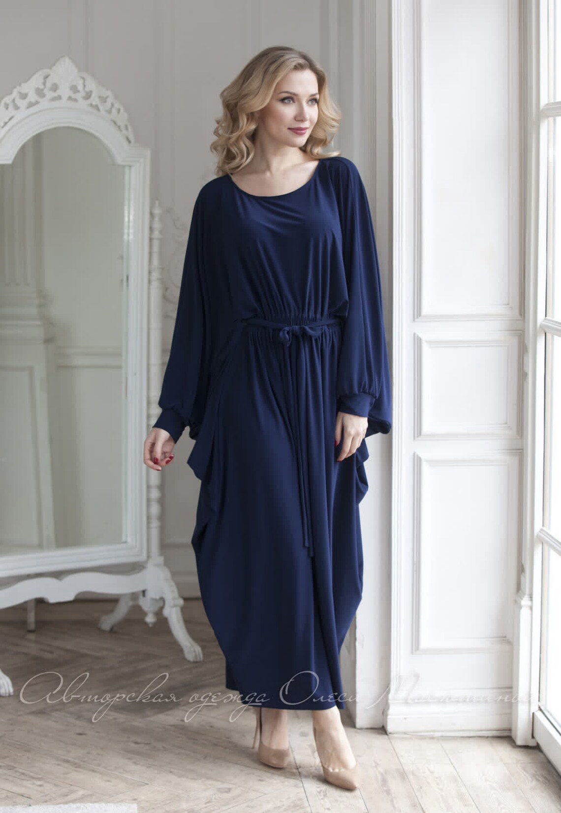 Oversize dark blue dress Greek style bat dress floor length Etsy