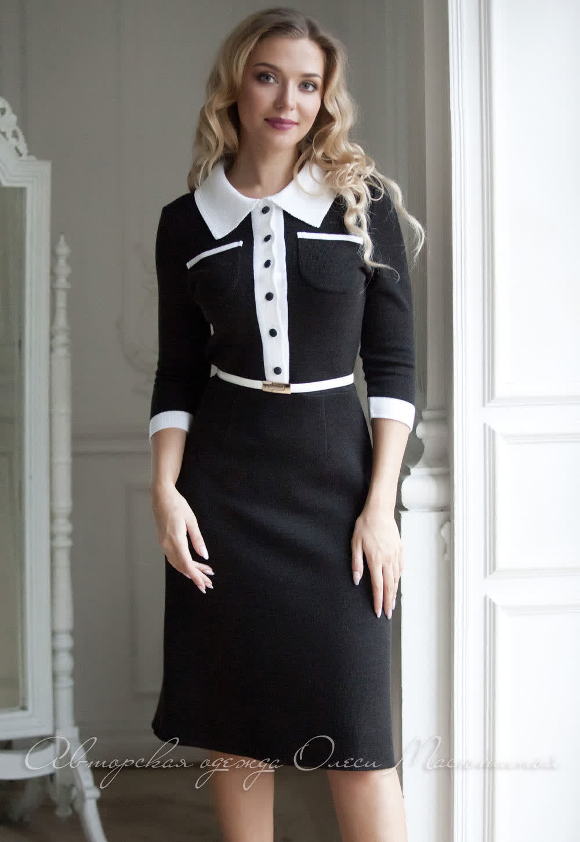 Classic black and white dress sheath midi dress with buttons Etsy