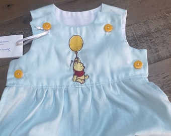 WINNIE L'OURSON oeuf de canard bouton bleu barboteuse tenue de Pâques d'anniversaire personnalisée