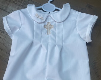 Combi-short de baptême BÉBÉS garçons avec croix celtique à monogramme/prénom en or - personnalisé - court ou long