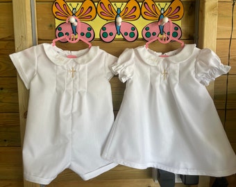 Robe barboteuse de baptême pour jumeaux bébé filles garçons personnalisée avec croix