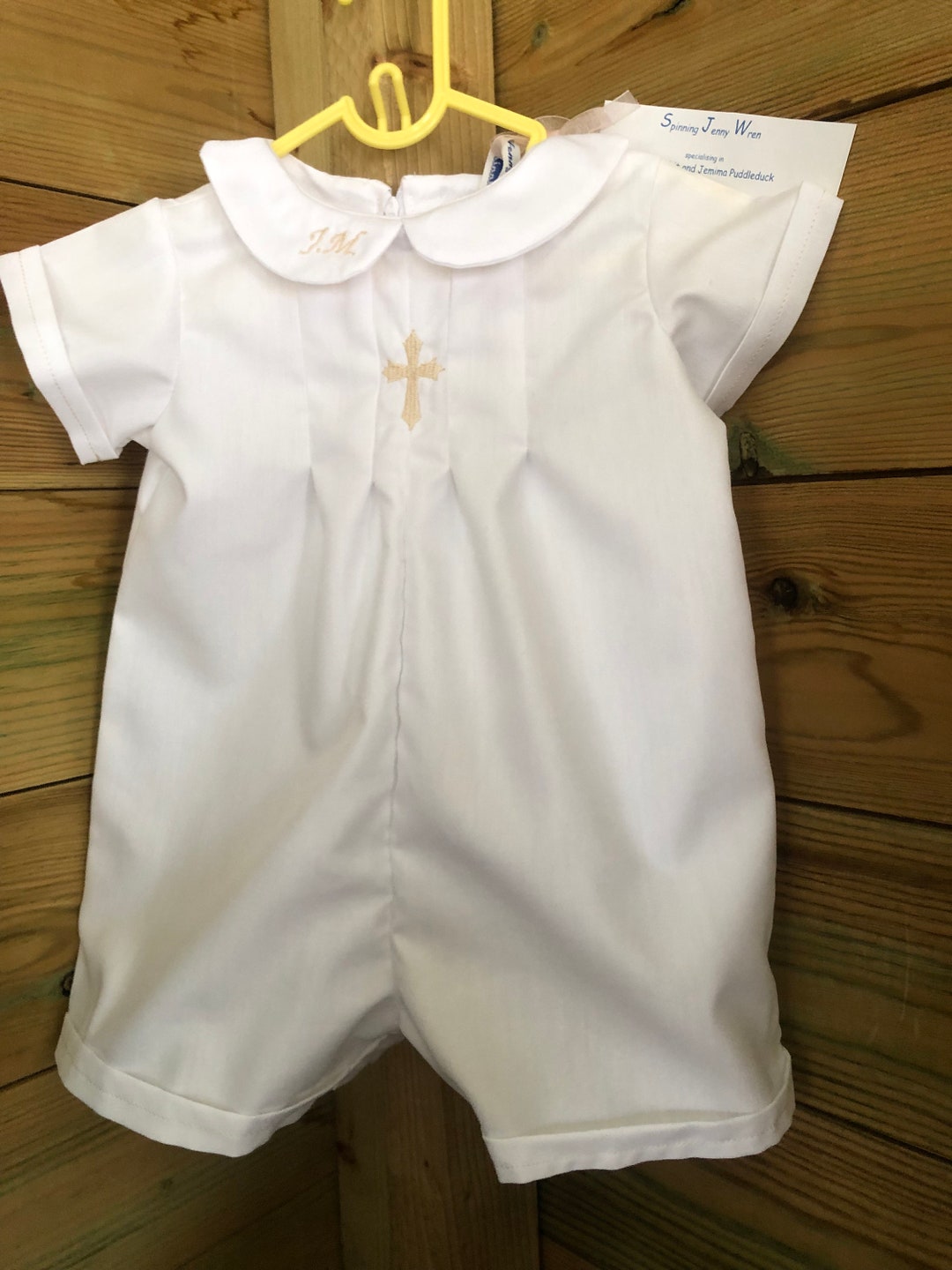 BABY Boys Christening Romper With Gold Cross and Monogramme/name