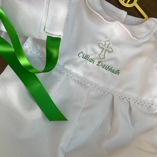 Baby boys baptism christening romper Irish design - emerald cross personalised