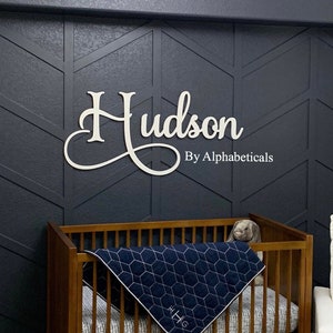 Name Sign for Nursery Baby Boy Girl Alphabeticals Hudson Wooden Letters for the Wall Over Crib Decor Cutout Custom Personalized Hudson