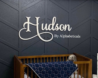 Name Sign for Nursery Baby Boy Girl Alphabeticals Hudson Wooden Letters for the Wall Over Crib Decor Cutout Custom Personalized Hudson