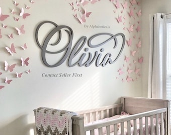 Olivia Name Cutout for Nursery Sign Baby Girl Wooden Letters Wall Art Above Crib Decor Custom Personalized Large Cursive Alphabeticals