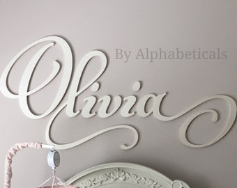 Olivia Nursery Name Sign Baby Girl Boy Over Crib Wooden Letters for Wall Art First and Middle Alphabeticals Stacked Custom Cutout