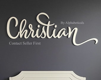 Nursery Name Sign Boy Girl Baby Name Sign Wooden Letters for Nursery Wall Decor Alphabeticals Script Hanging Over Crib Jaxson Christian