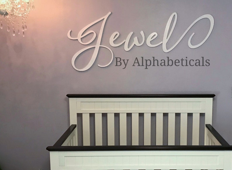 Baby Name Sign for Nursery Girl Boy Alphabeticals Wooden Letters for the Wall Over Crib Decor Sloane Large Cursive Savannah Personalized image 8