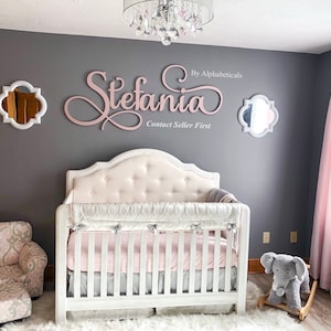 Baby Name Sign for Nursery Girl Boy Alphabeticals Wooden Letters for the Wall Over Crib Decor Sloane Large Cursive Savannah Personalized image 5