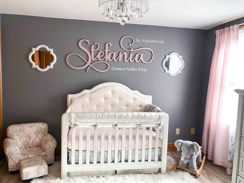 Baby Name Sign for Nursery Girl Boy Alphabeticals Wooden Letters for the Wall Over Crib Decor Sloane Large Cursive Savannah Personalized image 5