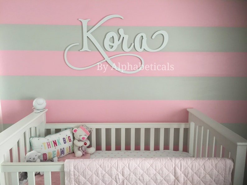Baby Name Sign for Nursery Girl Boy Alphabeticals Wooden Letters for the Wall Over Crib Decor Sloane Large Cursive Savannah Personalized image 6