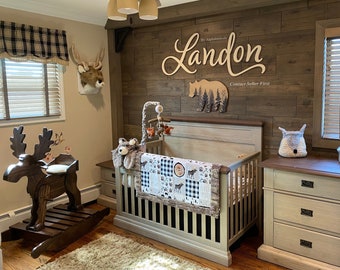 Name Sign for Nursery Baby Boy Girl Landon Wooden Letters Alphabeticals Over Crib Decor for Wall Christian Custom Personalized Large Cursive
