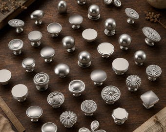 Schrankknöpfe aus massivem Messing, mattes Silberfinish, französische Vintage-Beschläge (46 Ausführungen)