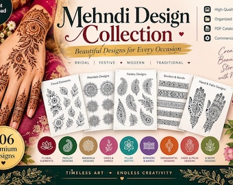 306 Mehndi Designs PNG Bundle | Henna Design Clipart | Floral, Paisley & Mandala Designs | Digital Download