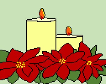 Candles and Poinsettias Mini C2C pattern with written row by row color and block count instructions